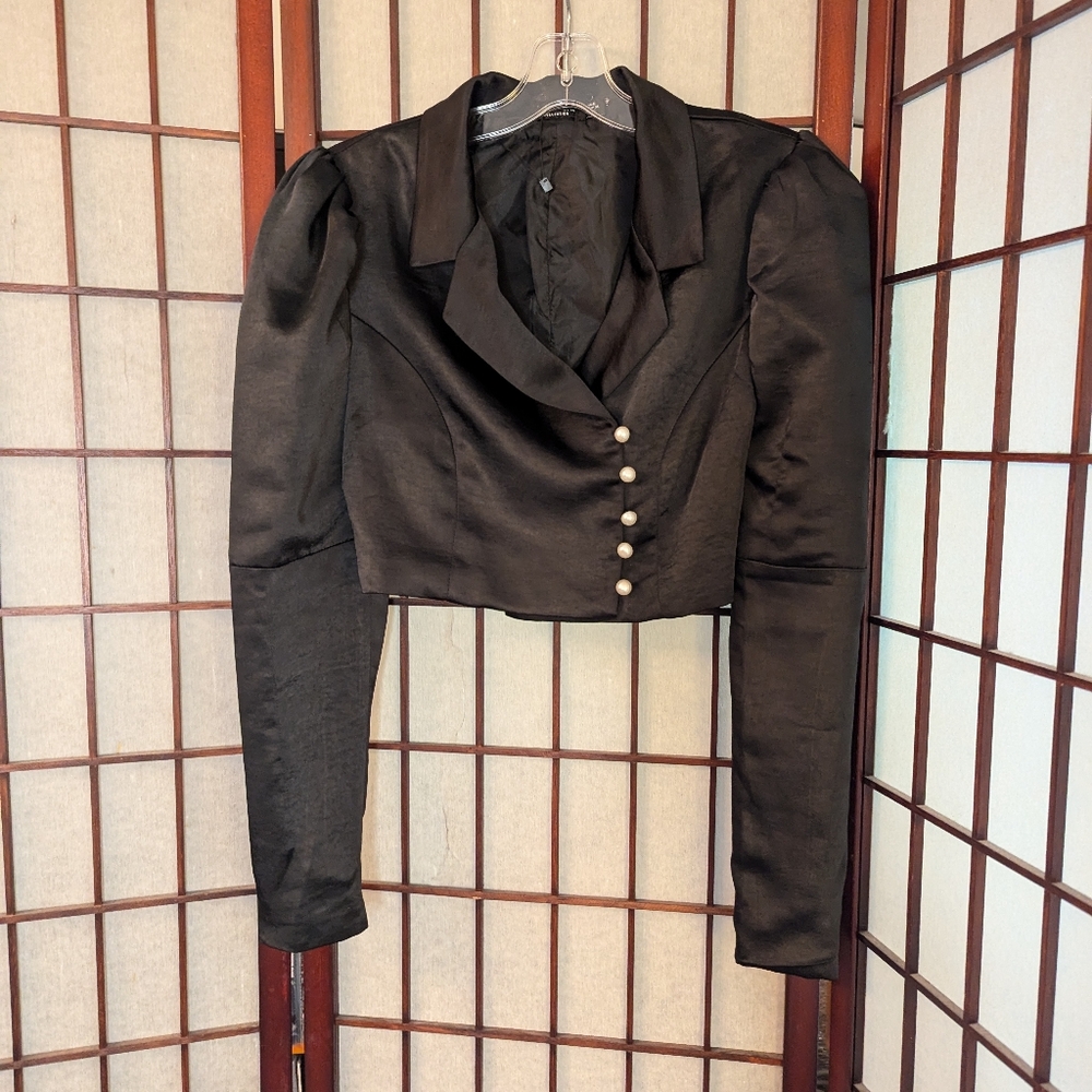 Puff Sleeve Crop Jacket Sz 2 Black